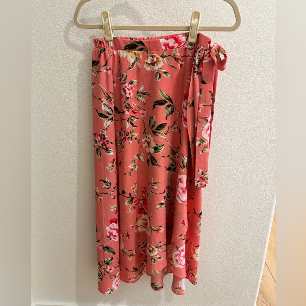 Pink Floral Wrap Midi Skirt